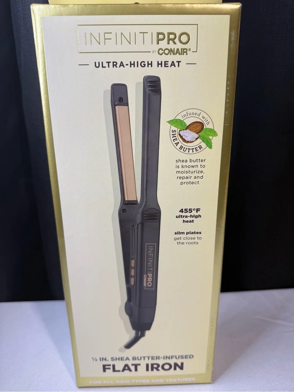 InfinitiPRO by Conair Ultra-High Heat Shea Butter Infused Flat Iron 0.5” NEW!